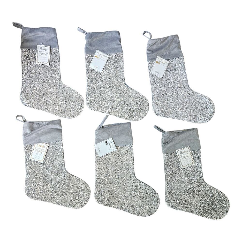 NEW Sparkles Home Luminous Collection Rhinestone Stocking in Silver (Set of 6)